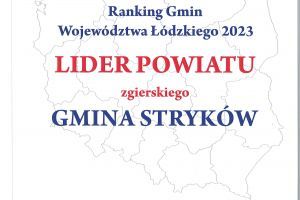 Dyplom dla Gminy Stryków - Lider Powiatów, Ranking Gmin Województwa Łódzkiego 2023