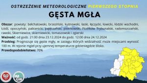 Ostrzeżenie meteorologiczne  - gęsta mgła