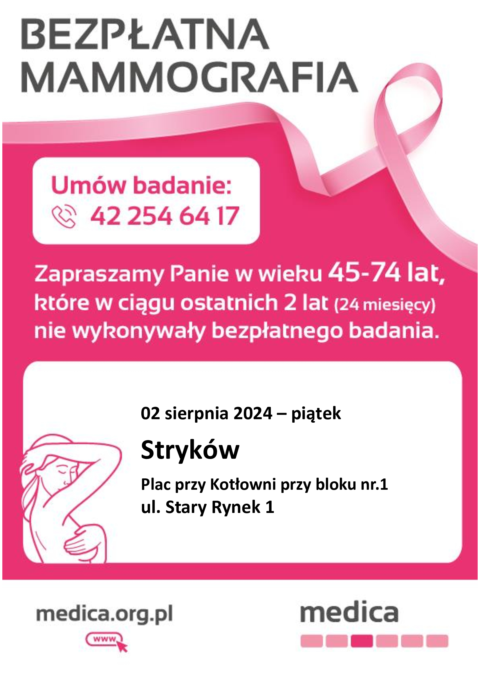 Badania mammograficzne 2 sierpnia 2024 r.