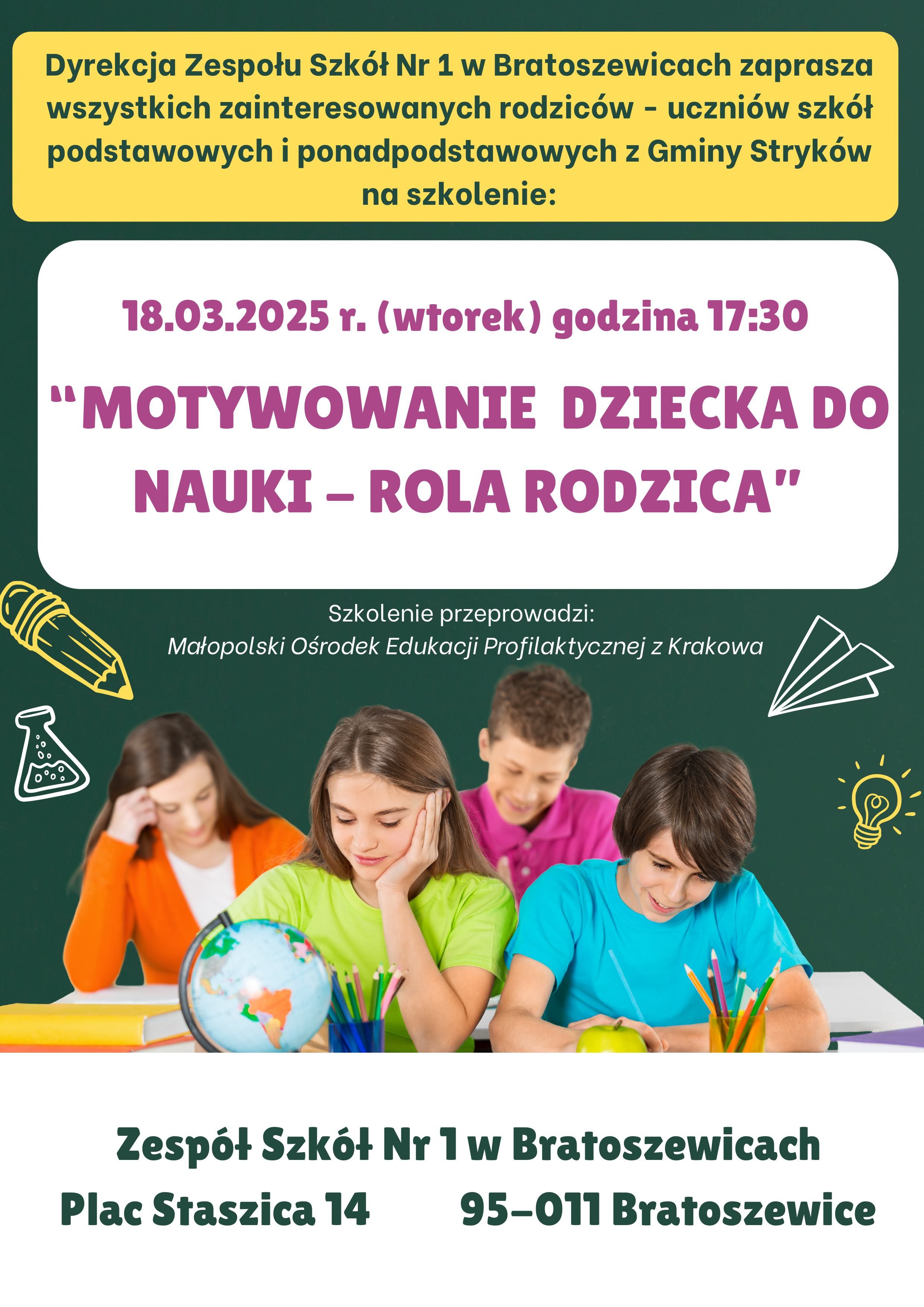 Motywowanie dziecka do nauki – rola rodzica - szkolenie dla rodziców